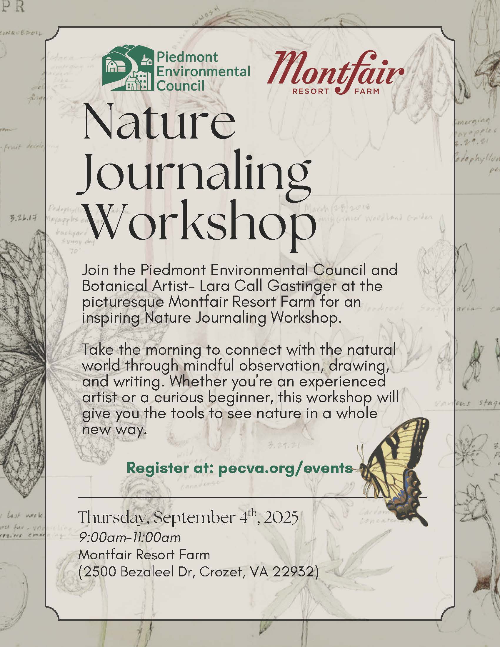Graphic for nature journaling workshop
